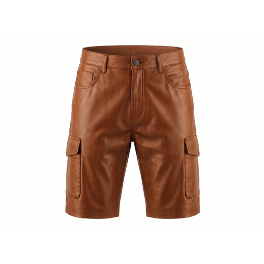 Kashani Brick Lambskin Leather Cargo Shorts