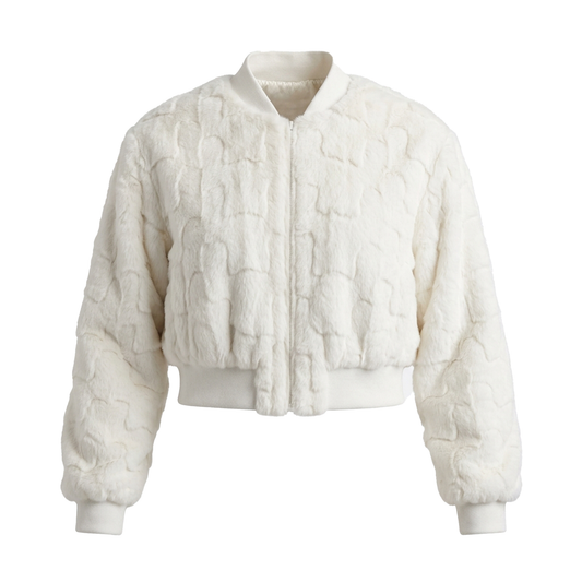 Kashani Women’s White Diamond Cut Mink Cropped Bomber Jacket
