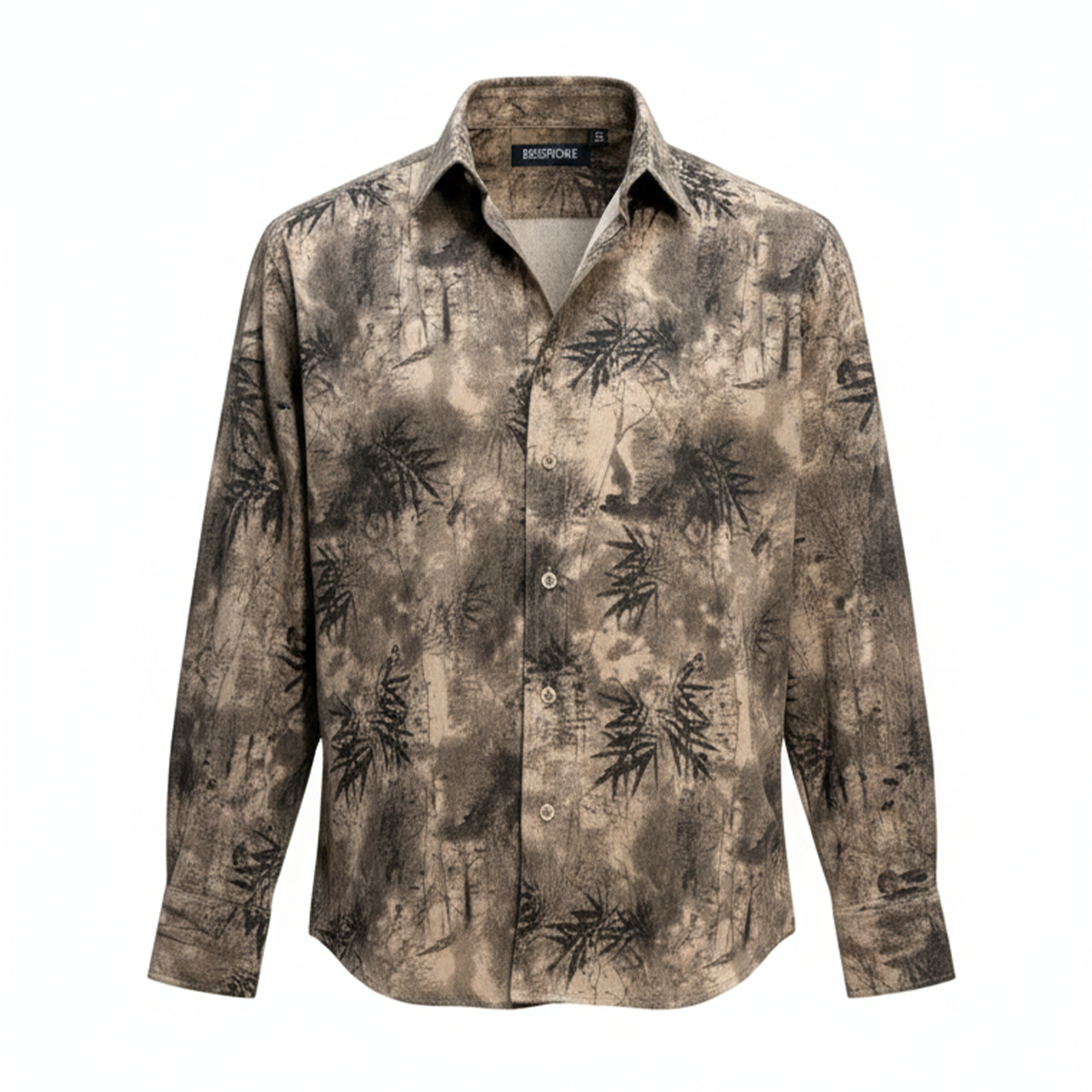 Bespoke Beige Abstract Botanical Wash Button Up Shirt