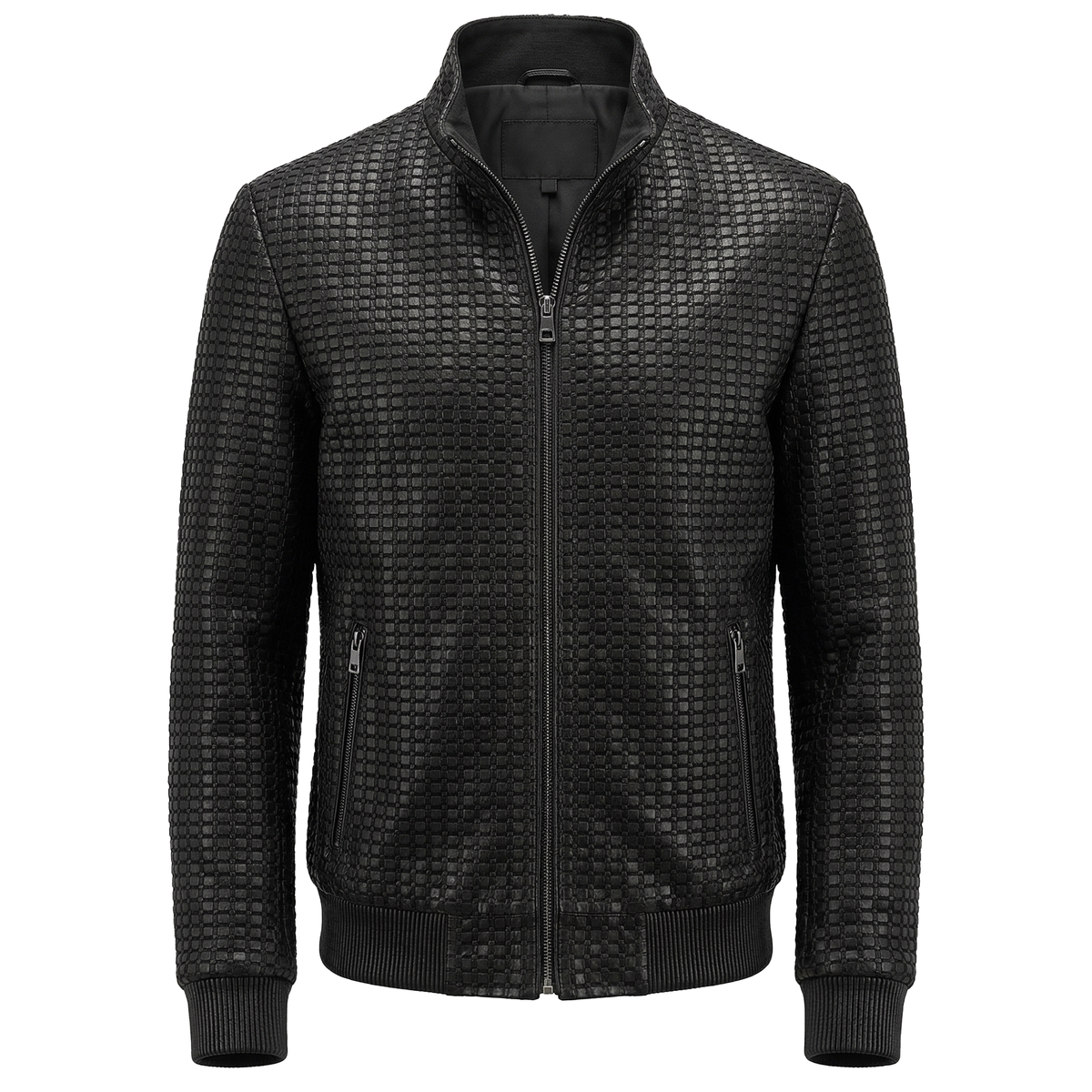 Kashani Black Handwoven Leather Jacket