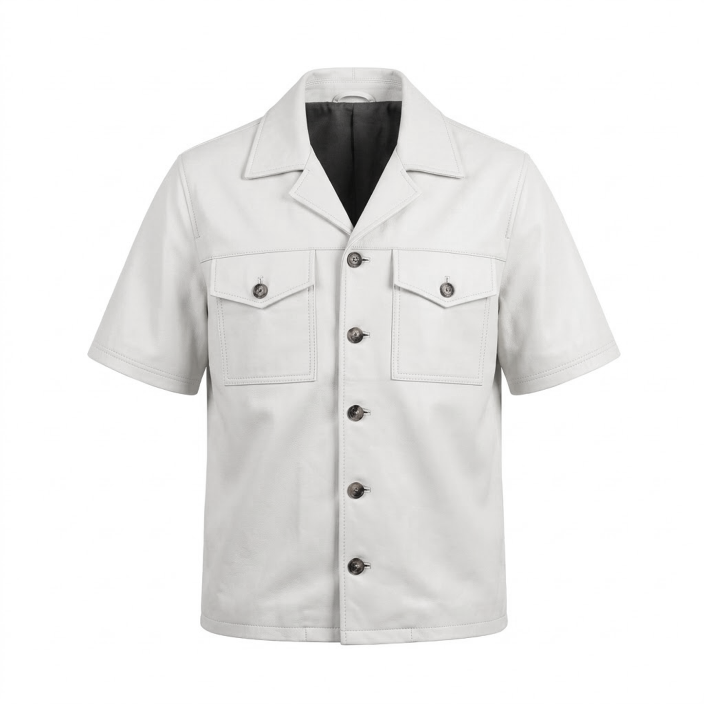 Kashani White Lambskin Leather Cuban Collar Shirt
