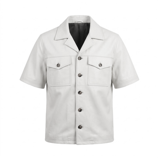 Kashani White Lambskin Leather Cuban Collar Shirt