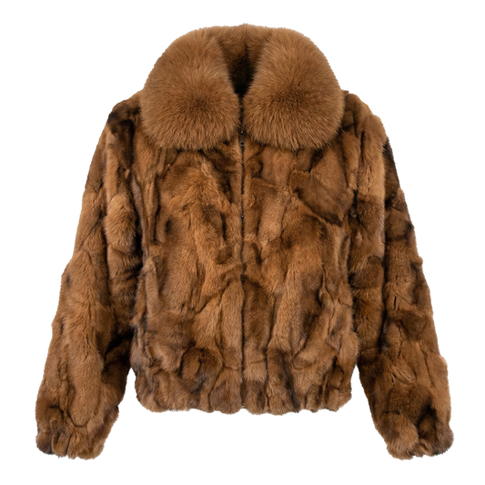 Kashani Men's Whisky Fox Fur  Bomber Coat