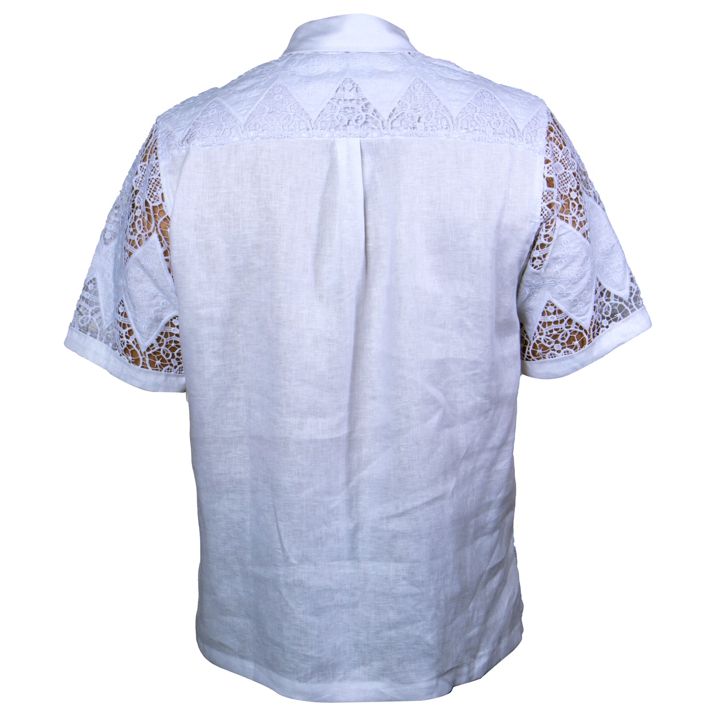 Prestige White Lace Cut-Out Short Sleeve Button-Up Shirt - Dudes Boutique
