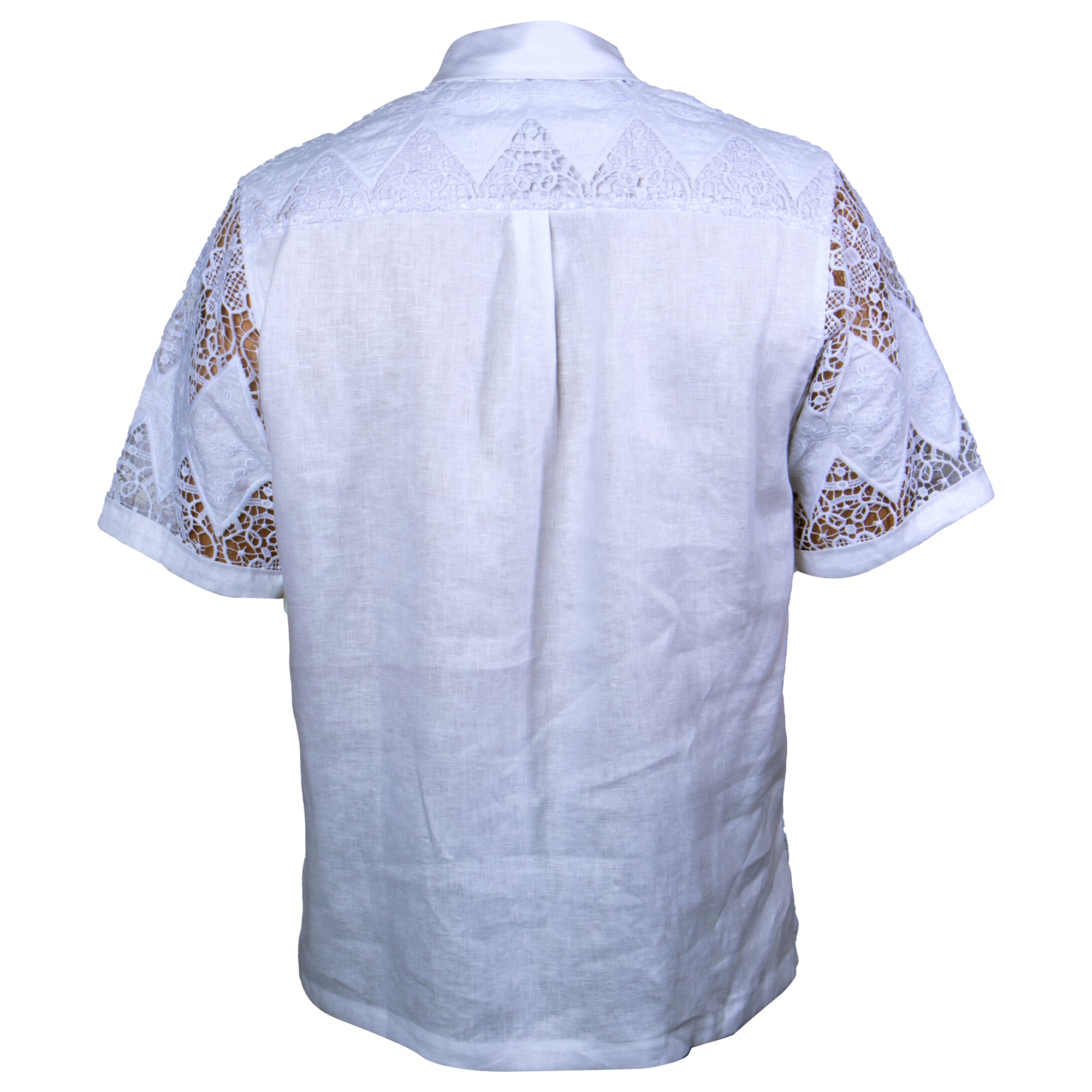 Prestige White Lace Cut-Out Short Sleeve Button-Up Shirt