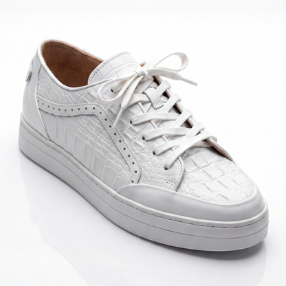 Giovanni Timo White Embossed Crocodile Sneakers