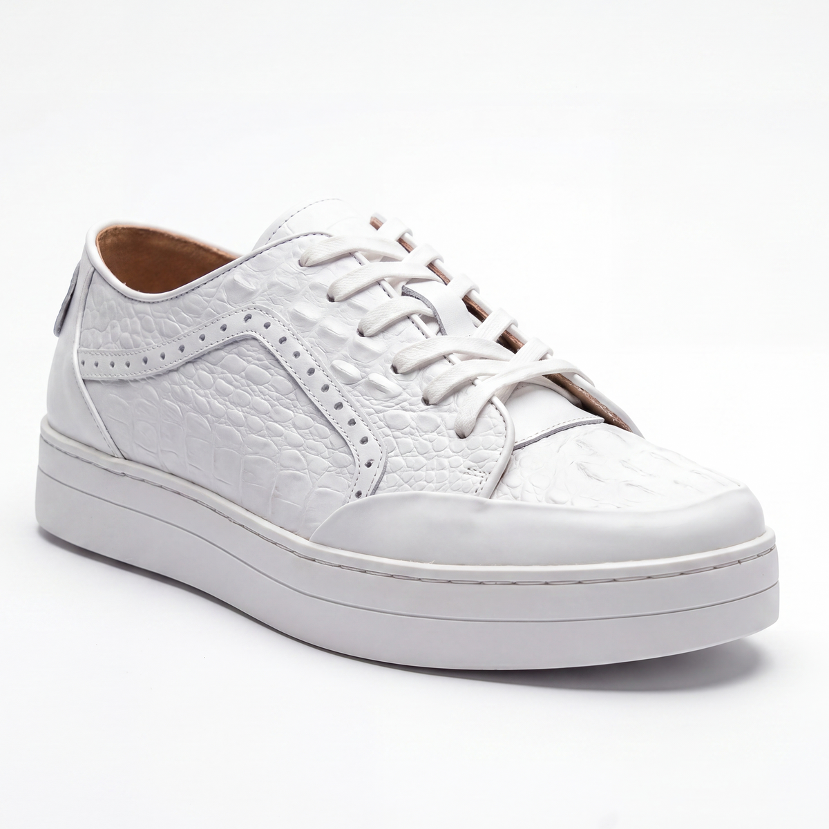 Giovanni Timo White Embossed Crocodile Sneakers