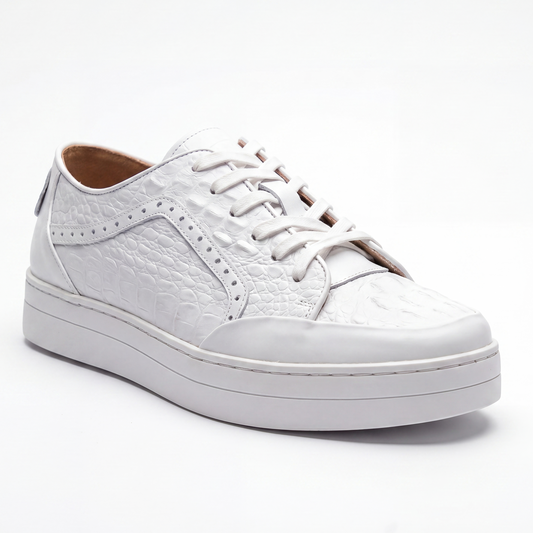 Giovanni Timo White Embossed Crocodile Sneakers