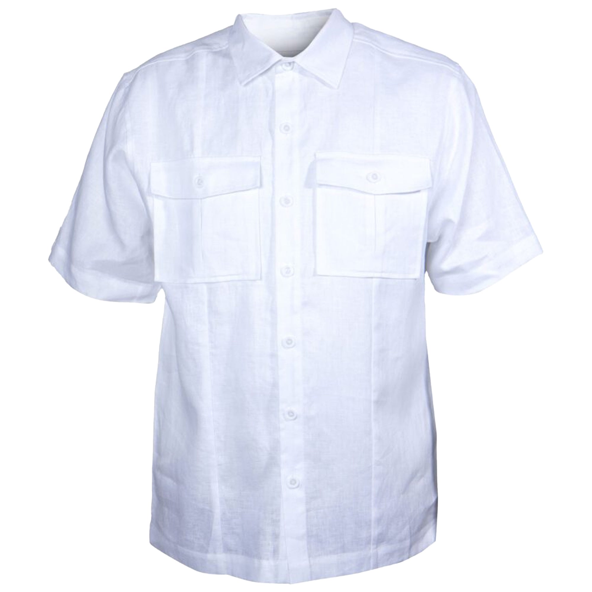 Prestige White Linen Short Sleeve Button-Up Shirt