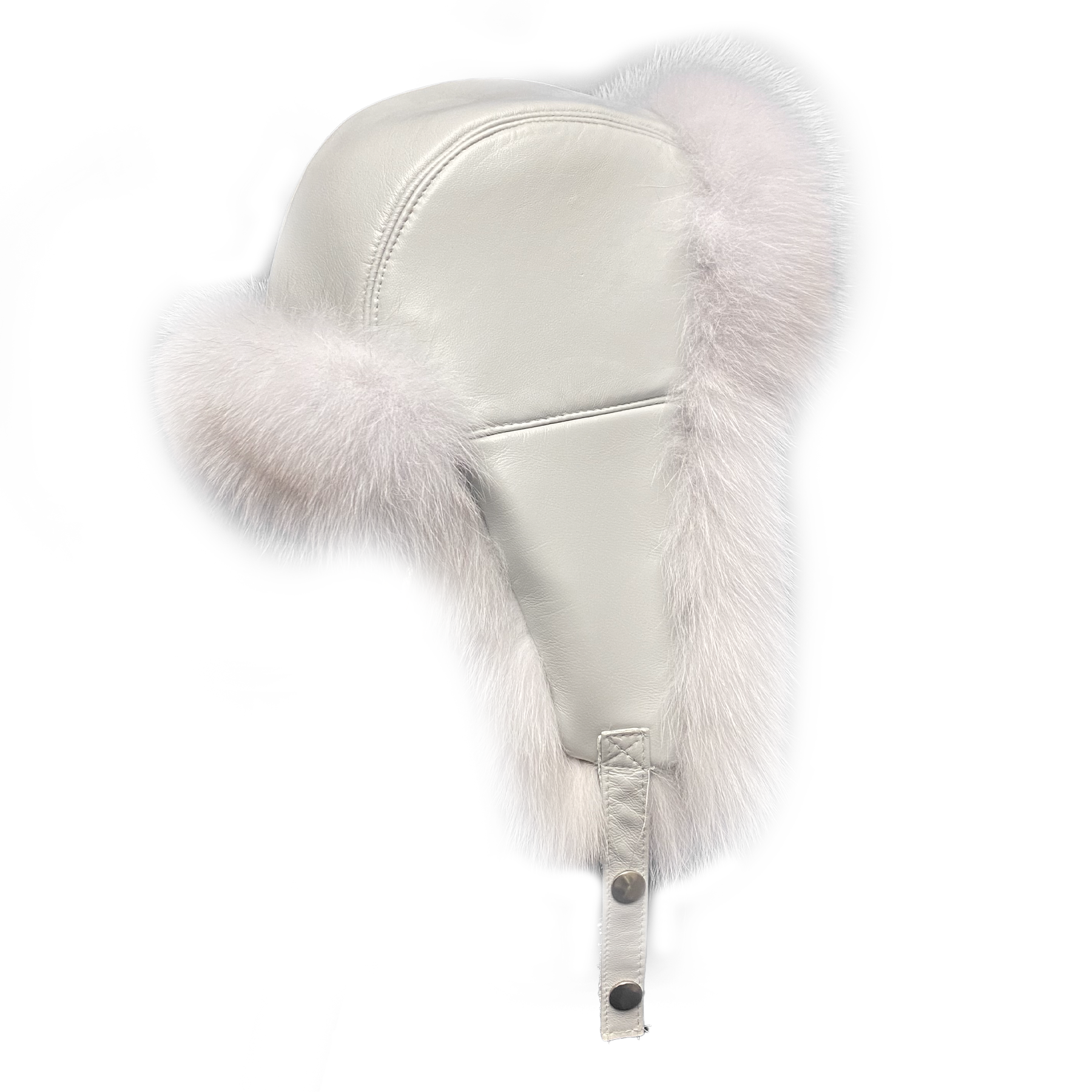 Kashani All White Fox Fur Oversized Lambskin Trapper Hat