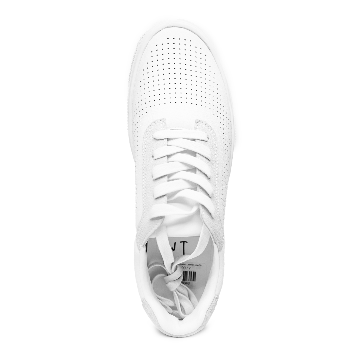 Faranzi white perforated leather low-top sneakers with grey suede trim