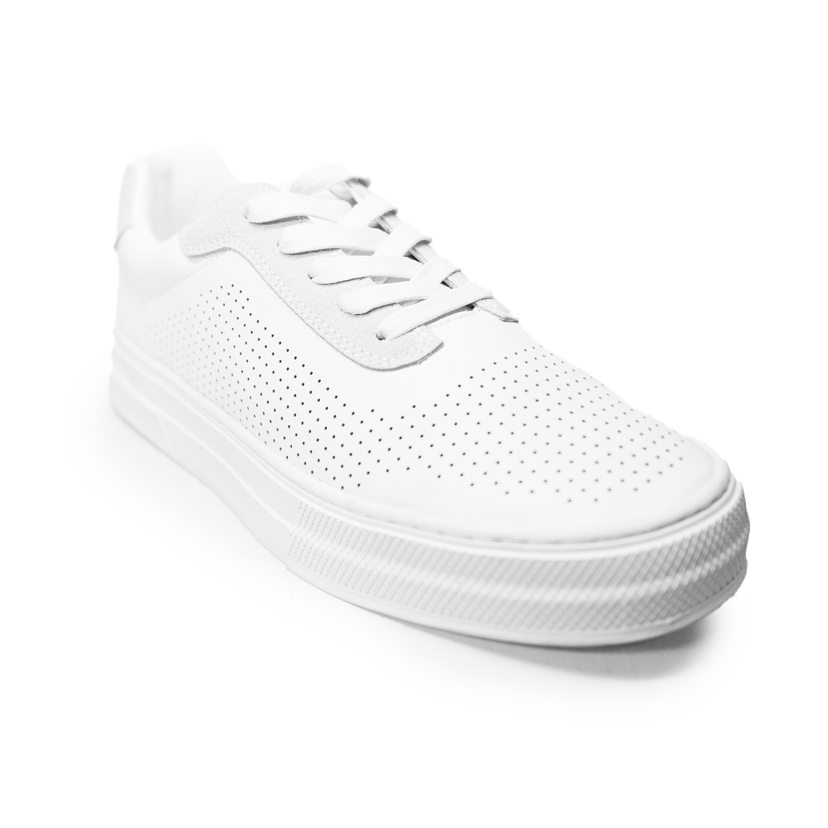 Faranzi white perforated leather low-top sneakers with grey suede trim