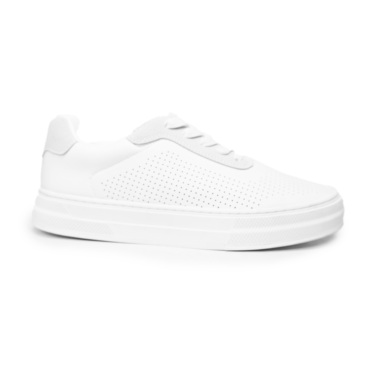 Faranzi white perforated leather low-top sneakers with grey suede trim
