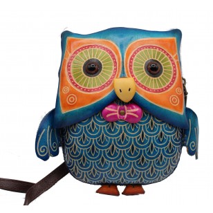 Kashani blue handcrafted hand-painted owl coin purse