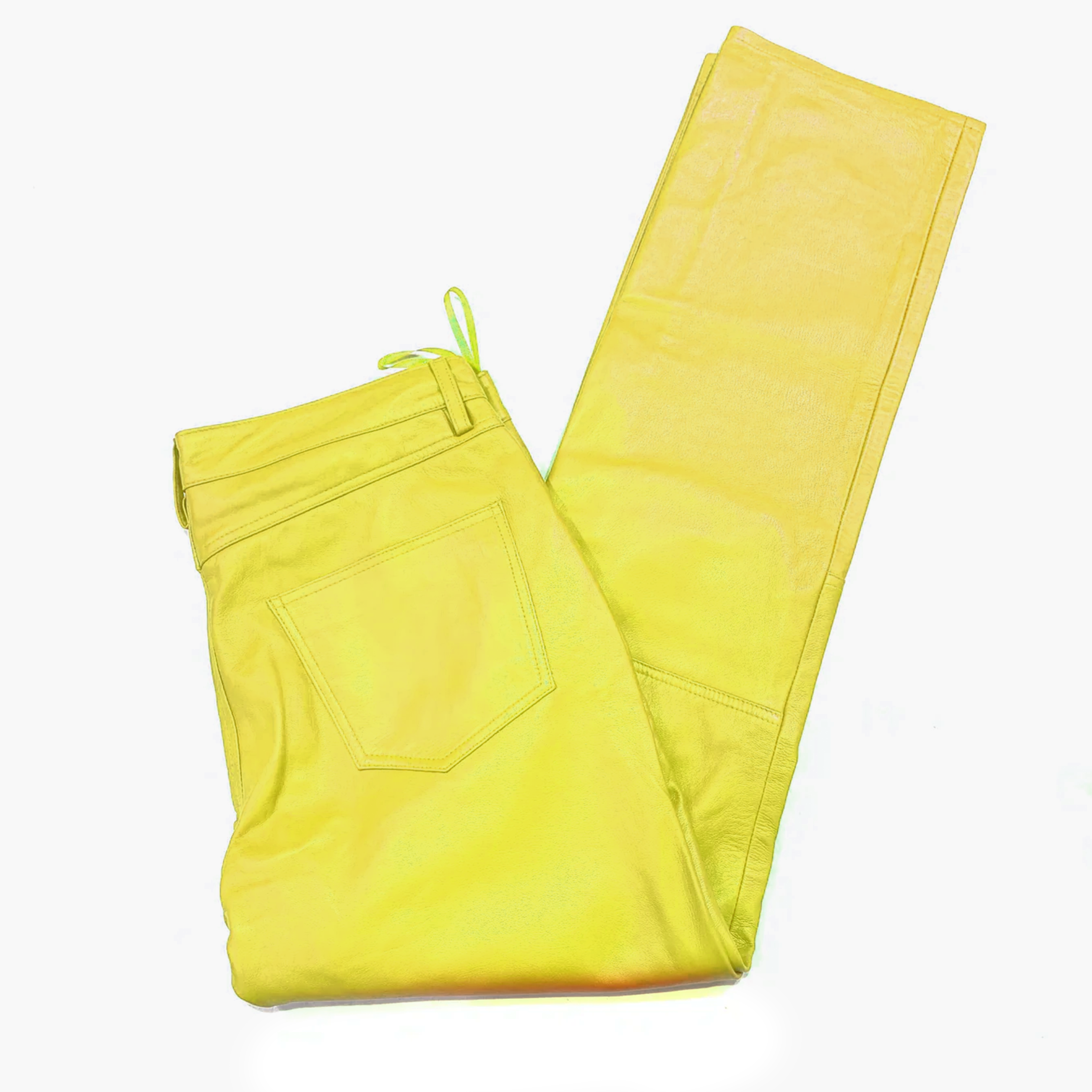 Kashani Men's Yellow Lambskin Straight Cut Leather Pants - Dudes Boutique