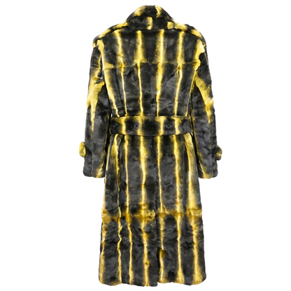 Kashani Men's Yellow Full Length Rex Rabbit Trench Fur Coat