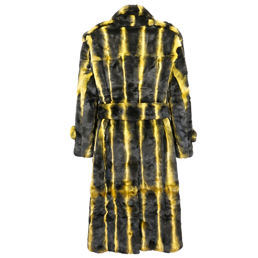 Kashani Men's Yellow Full Length Rex Rabbit Trench Fur Coat