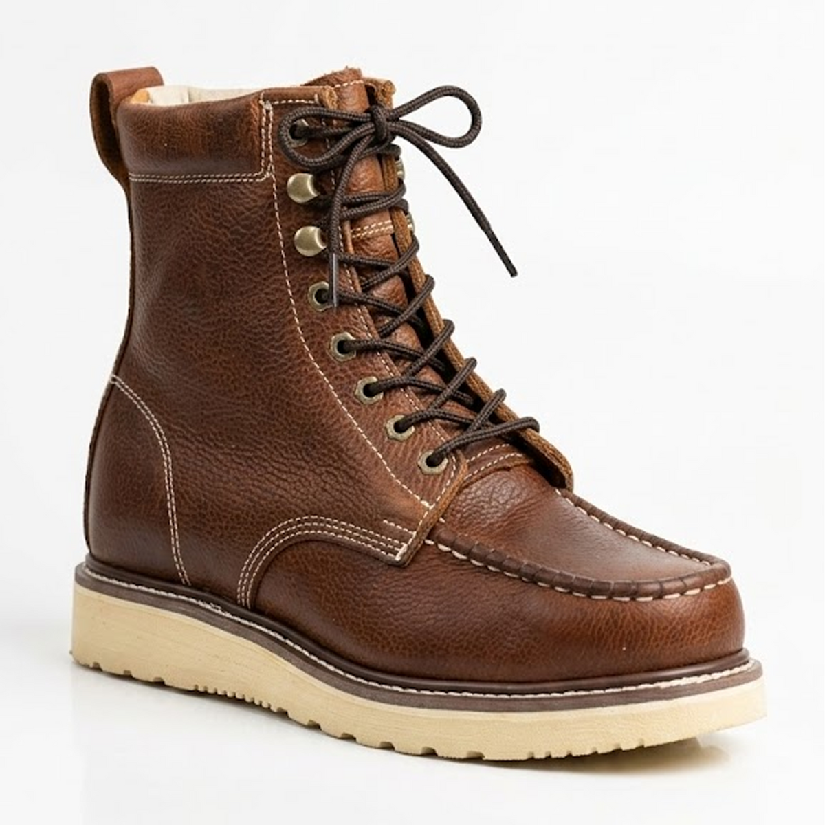Zanco men's 8 inch moc toe boots in light brown leather