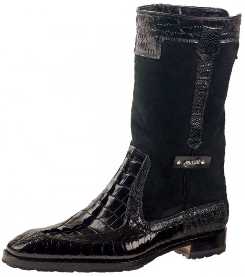 Mauri "Masculine" 2842 Black Alligator/Ostrich Leg Dress Boots - Dudes Boutique