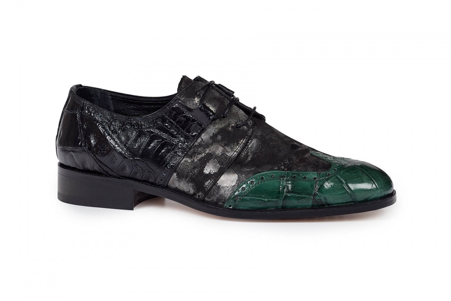 Mauri - 53124 Black Baby Croc , Hunter Green Alligator Body & Fabric Dress Shoes - Dudes Boutique