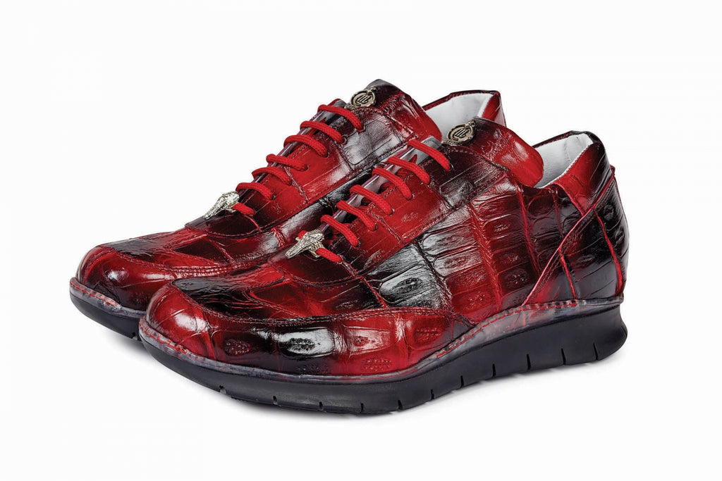 Mauri - 8932 Hand-Painted Red/Black Alligator Body Sneaker - Dudes Boutique