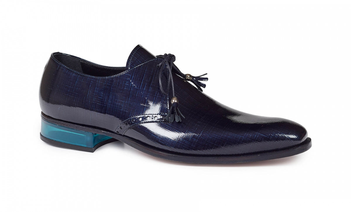 Mauri - 4801 Blue Patent Leather & Plexiglass Heel Dress Shoes - Dudes Boutique