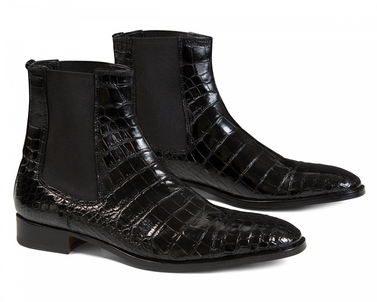 Mauri - 4795/1 Black Baby Alligator Chelsea Boots - Dudes Boutique