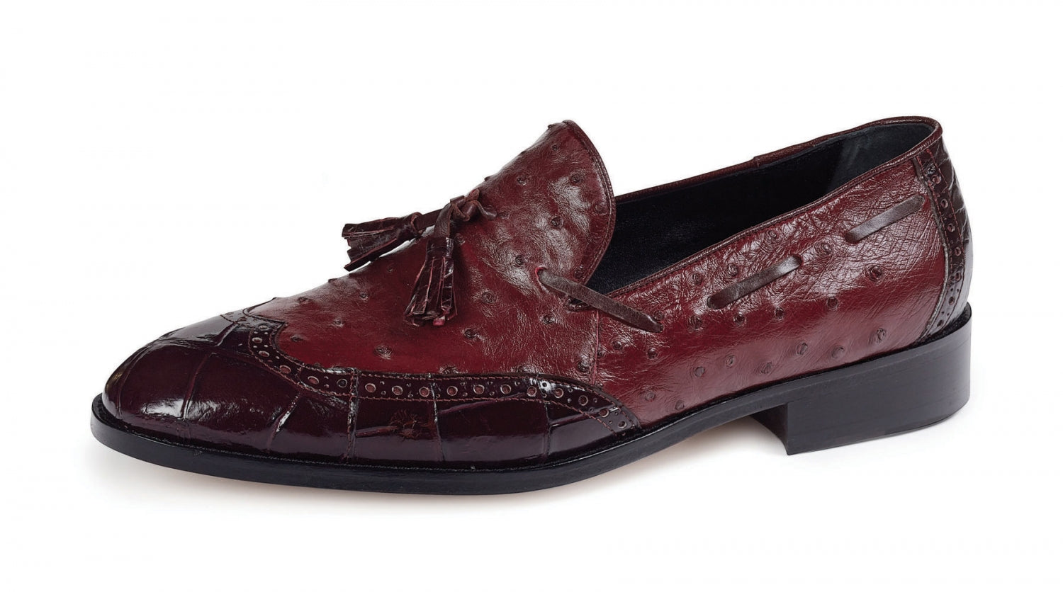 Mauri - 53129 Burgundy Alligator Body/Ostrich  Tassle Loafer - Dudes Boutique