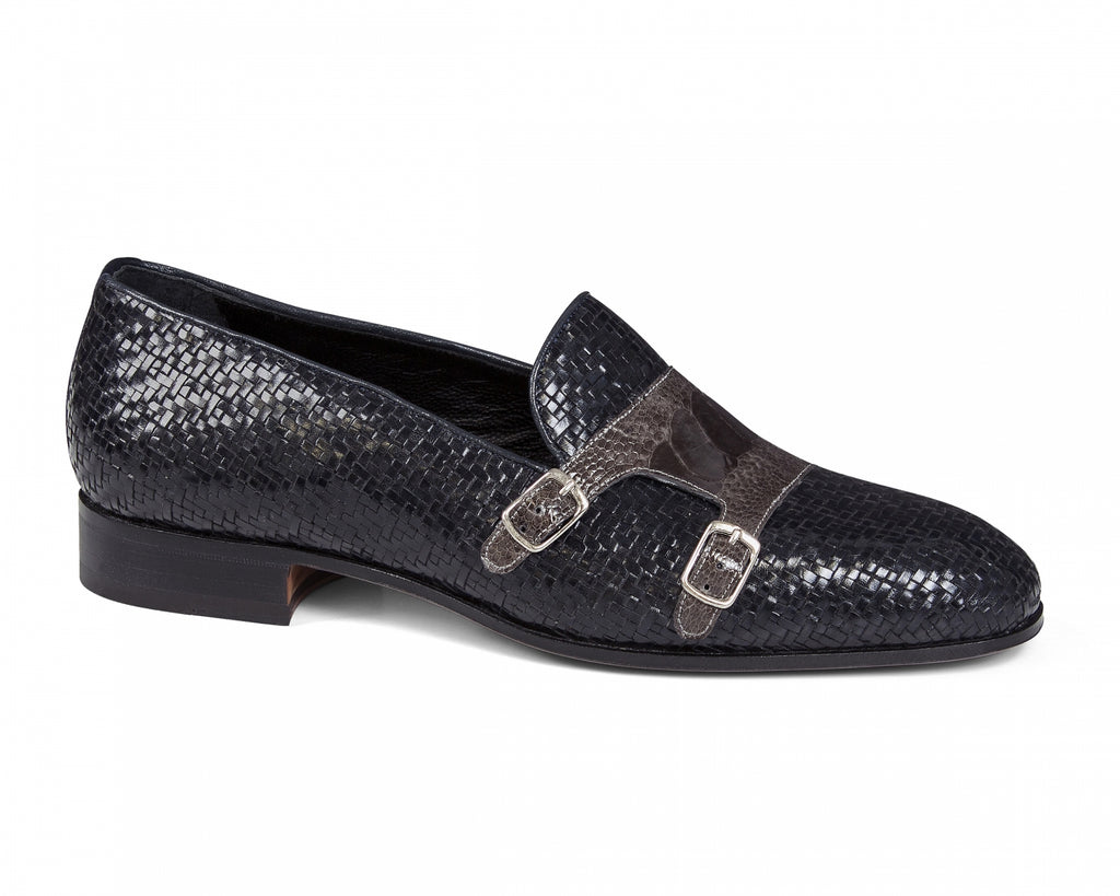 Mauri - 4811 Blue Woven & Grey Ostrich Leg Loafer - Dudes Boutique