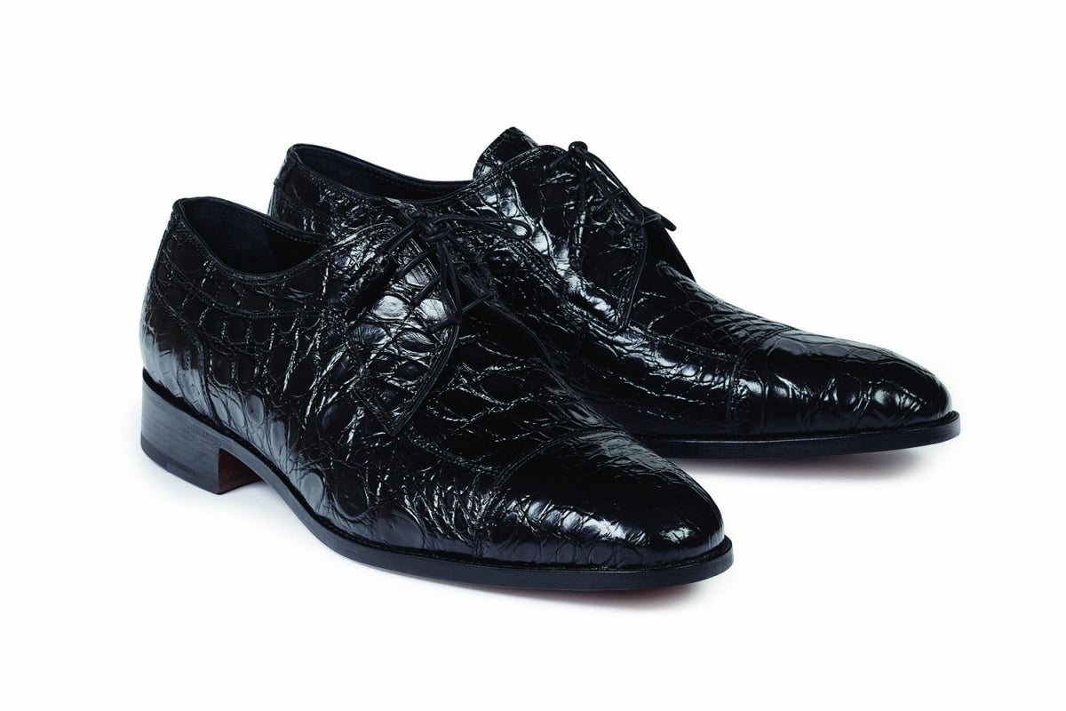 Mauri - 4598 Brunelleschi Crocodile Flanks Black Dress Shoe - Dudes Boutique