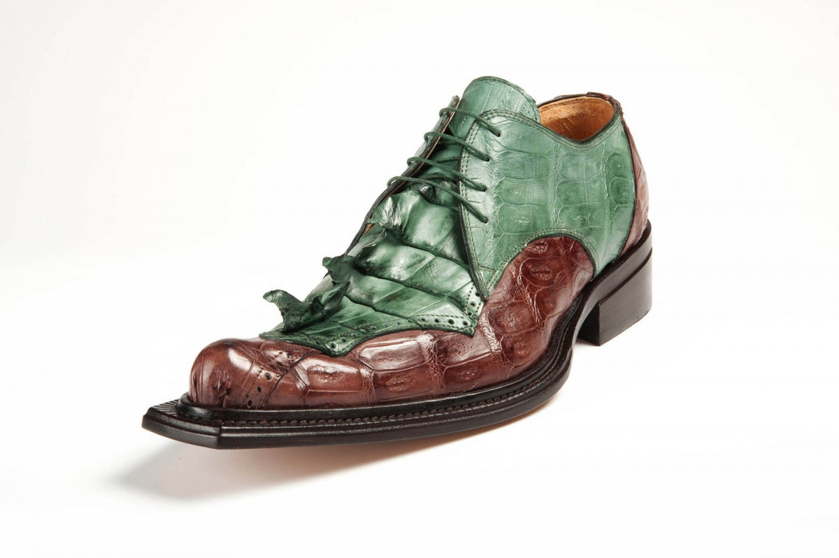 Mauri - 44209 Hunter Green Hornback Tail & Brown Baby Croc Dress Shoe - Dudes Boutique