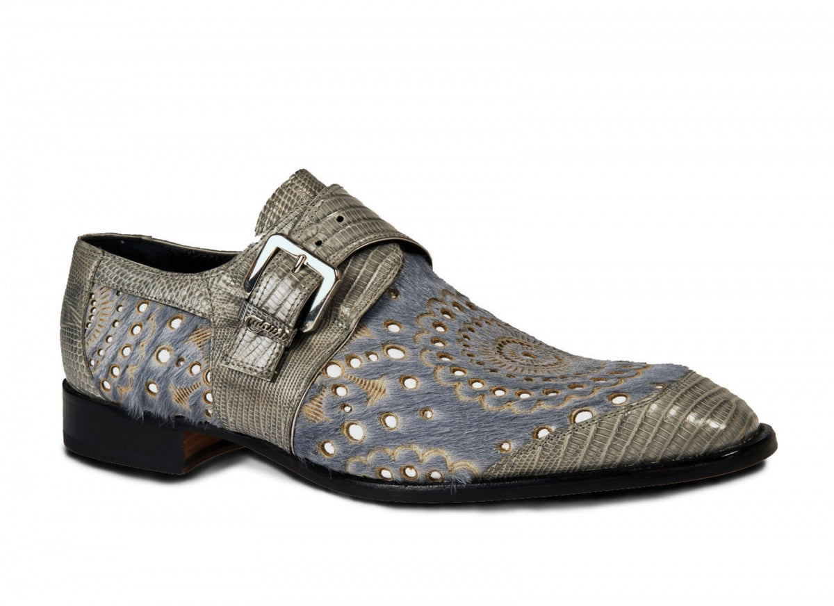 Mauri - 4826 Ceruti Lizard & Pony Monk Strap Shoes Gray - Dudes Boutique