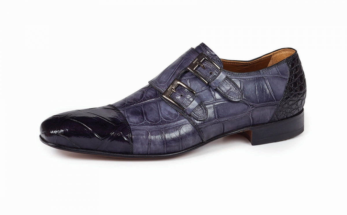 Mauri - 1152 Traiano Black/Grey Alligator Double Monk Strap Dress Shoe - Dudes Boutique