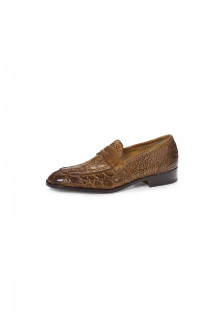 Mauri 4862 Brown Alligator Belly Penny Loafers - Dudes Boutique