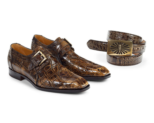 Mauri - 1002 Alligator Burnished Brown Monk Strap Dress Shoes - Dudes Boutique