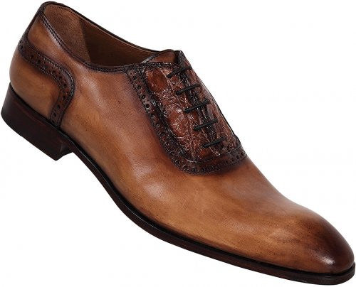 Mauri - "1126" Brown/Beige Hand Painted Crocodile Flanks/Calf Crust Shoe - Dudes Boutique