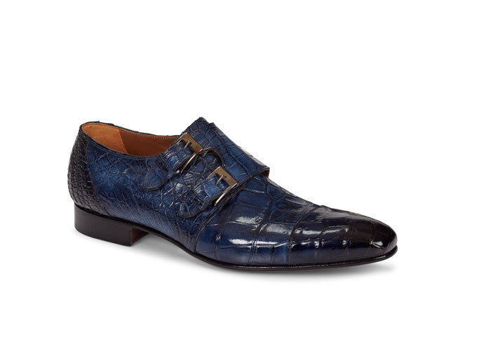 Mauri - 1152 "Alfieri" Handpainted Caribbean Blue Double Monk Strap - Dudes Boutique