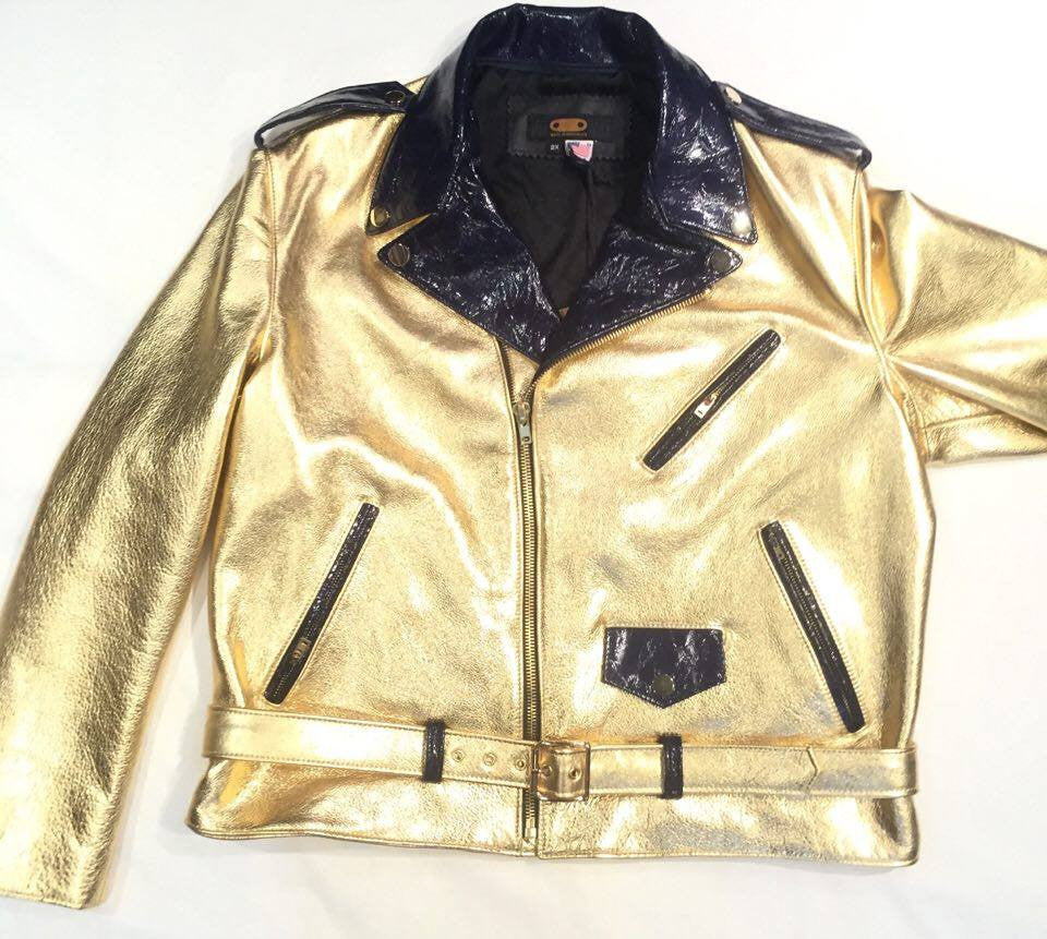 G-Gator Gold/Navy Cowhide/Patent Leather Biker Jacket - Dudes Boutique