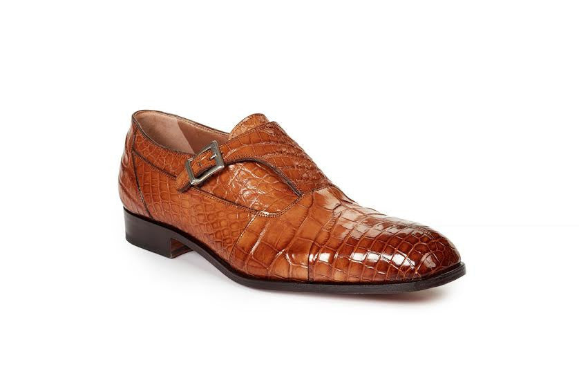 Mauri - 1069 Brunei Cognac Body Alligator Hand Painted Monk Straps - Dudes Boutique