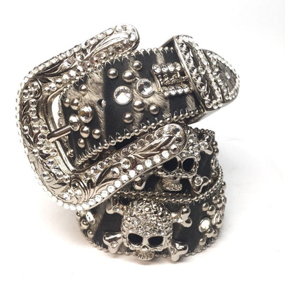 b.b. Simon 7053 Skull Zebra Crystal Belt - Dudes Boutique