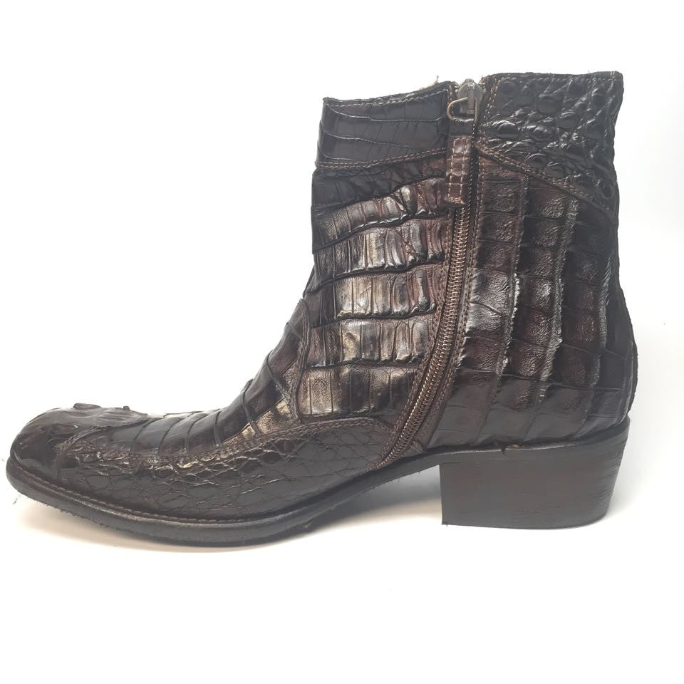 Calzoleria Toscana Brown Horn-back Crocodile Ankle Boots - Dudes Boutique