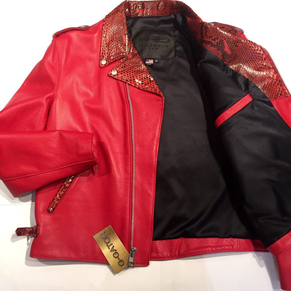 G-Gator Candy Red Diamond Back Python Biker Jacket - Dudes Boutique