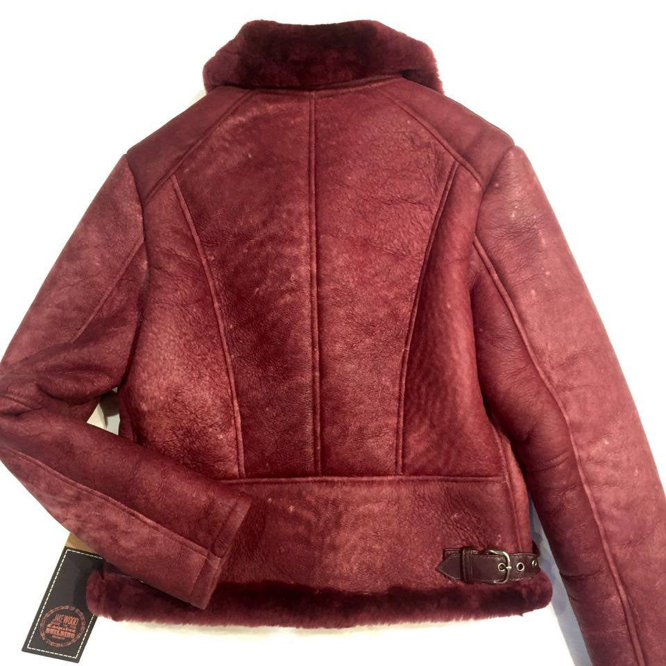 Jakewood women's wine biker shearling jacket