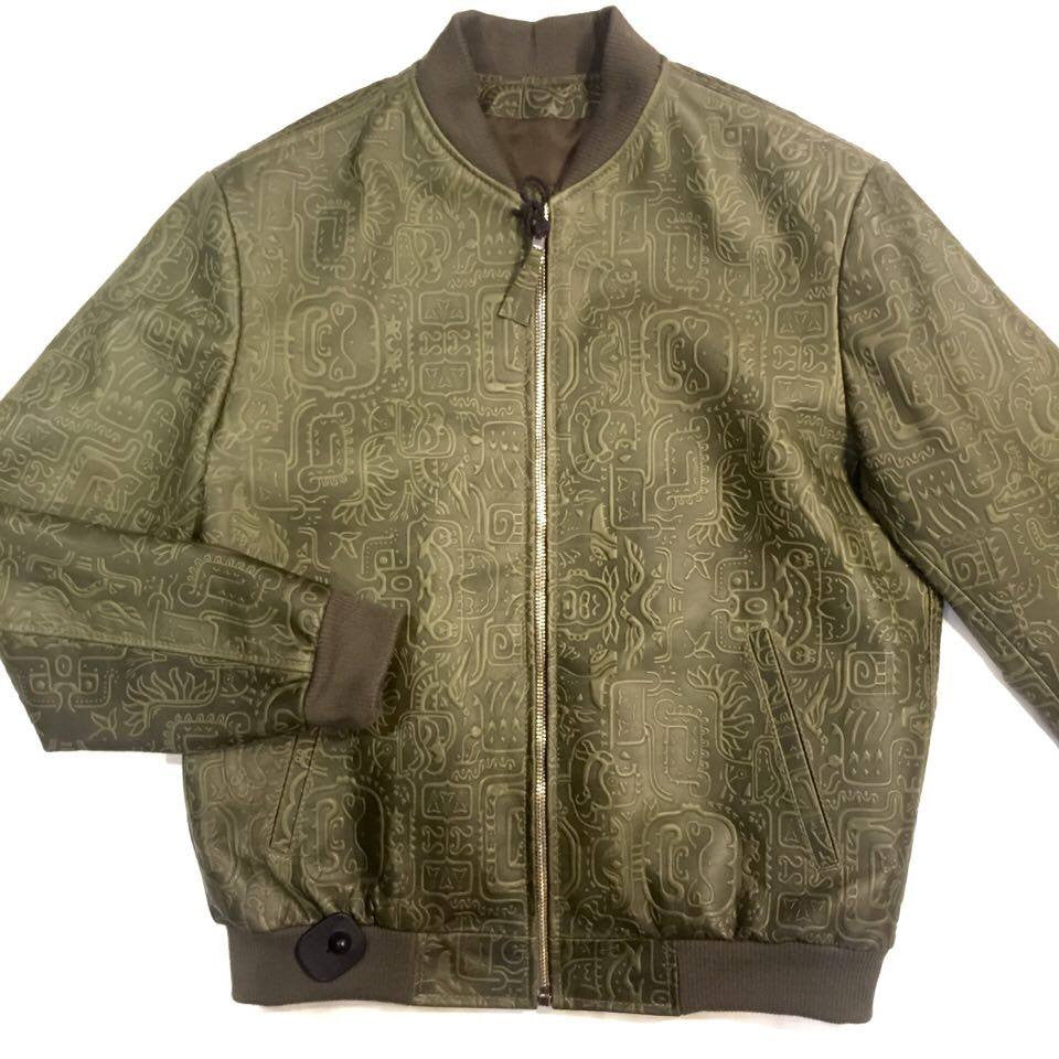 Jakewood Money Green Embossed Leather Bomber Jacket - Dudes Boutique