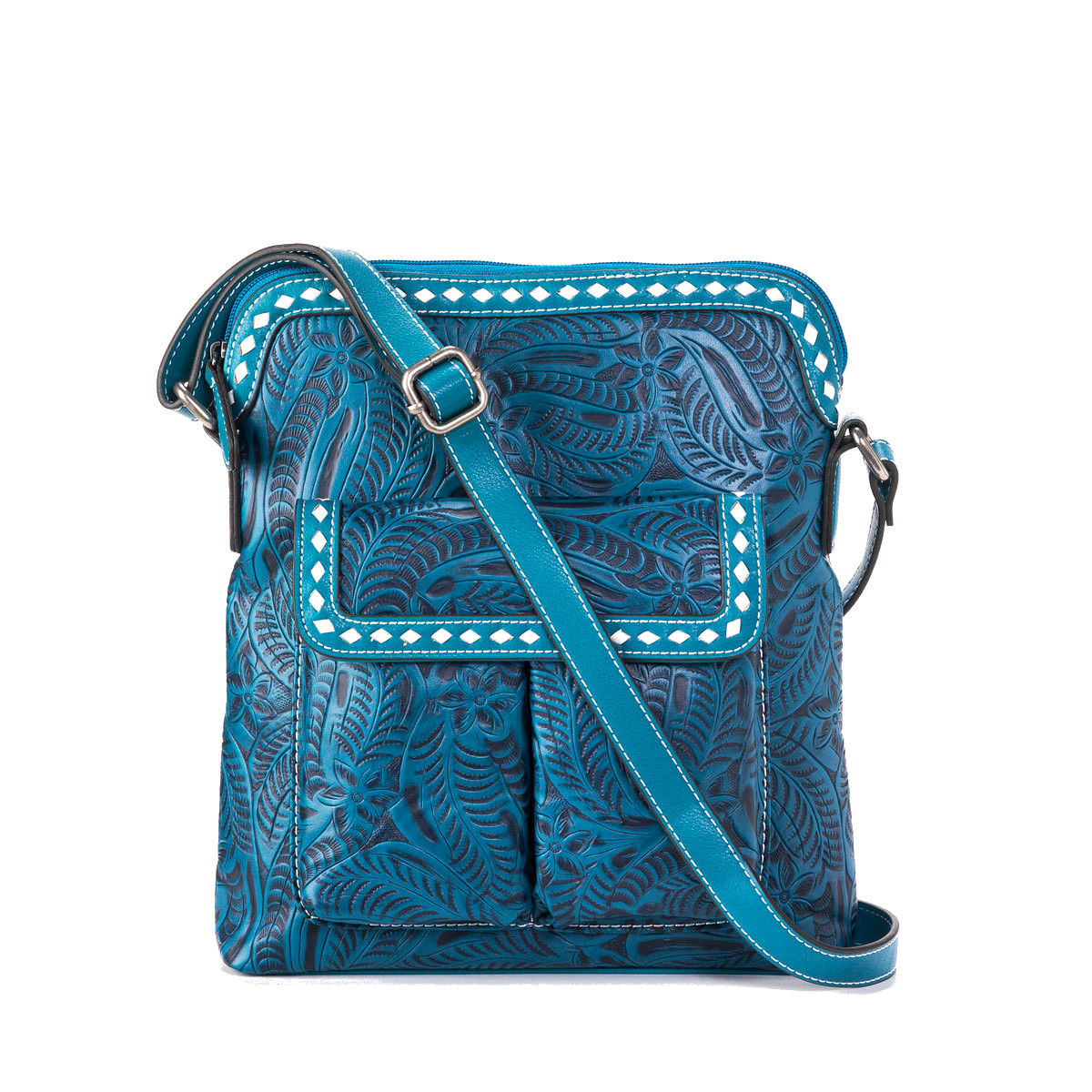Floral Embossed Buck Stitch Crossbody - Dudes Boutique