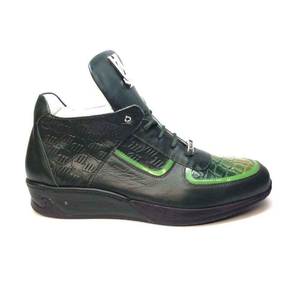 Mauri M711/2 Forest Green Alligator/Nappa/Patent Sneakers - Dudes Boutique