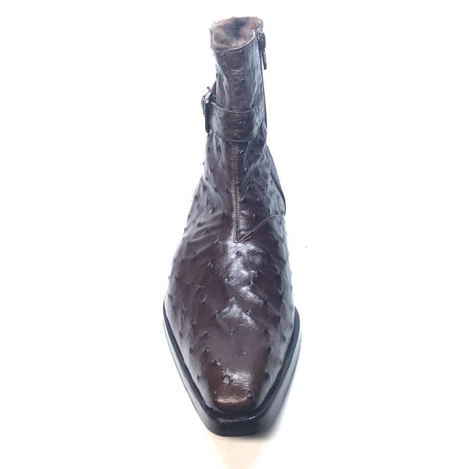Mauri 4390 Nicotine Ostrich Quill & Mink Fur Ankle Boots - Dudes Boutique
