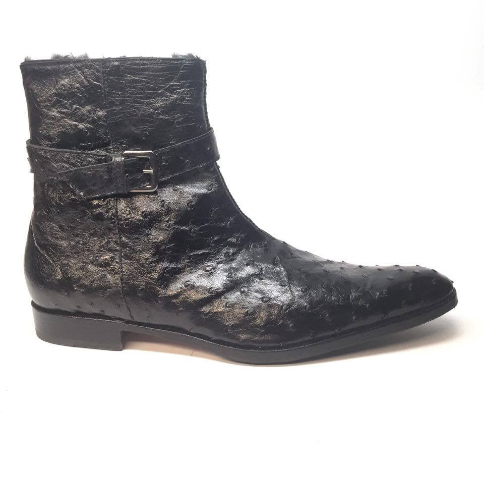 Mauri 4390 Nicotine Ostrich Quill & Mink Fur Ankle Boots - Dudes Boutique