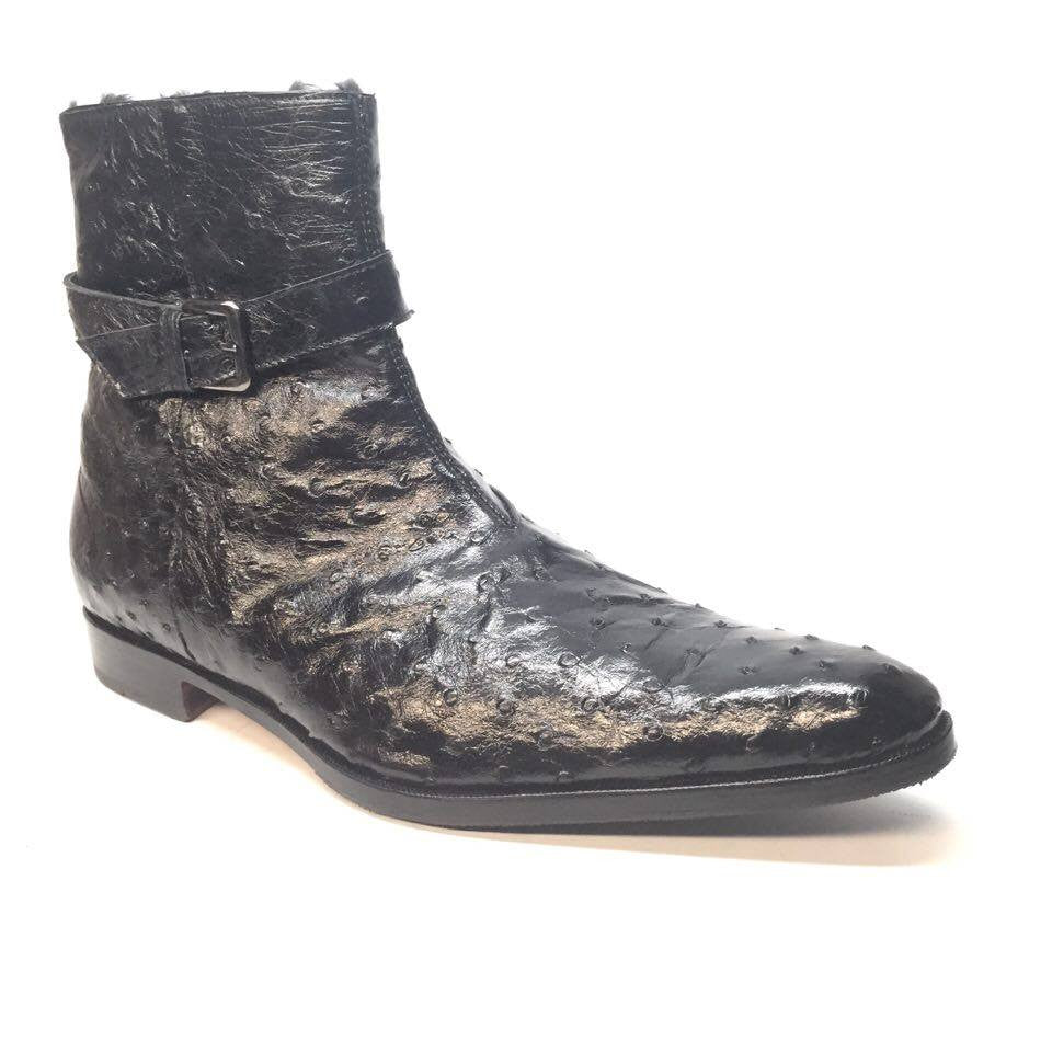 Mauri 4390 Nicotine Ostrich Quill & Mink Fur Ankle Boots - Dudes Boutique