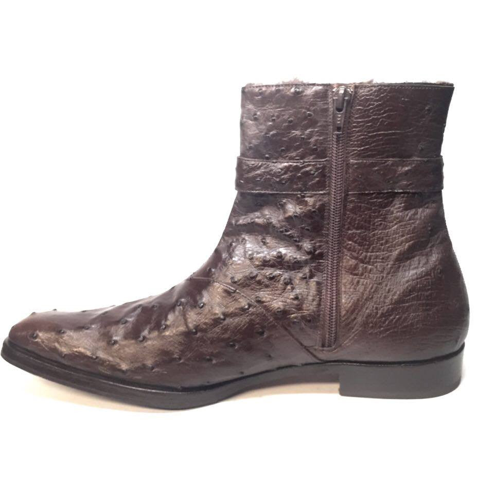 Mauri 4390 Nicotine Ostrich Quill & Mink Fur Ankle Boots - Dudes Boutique